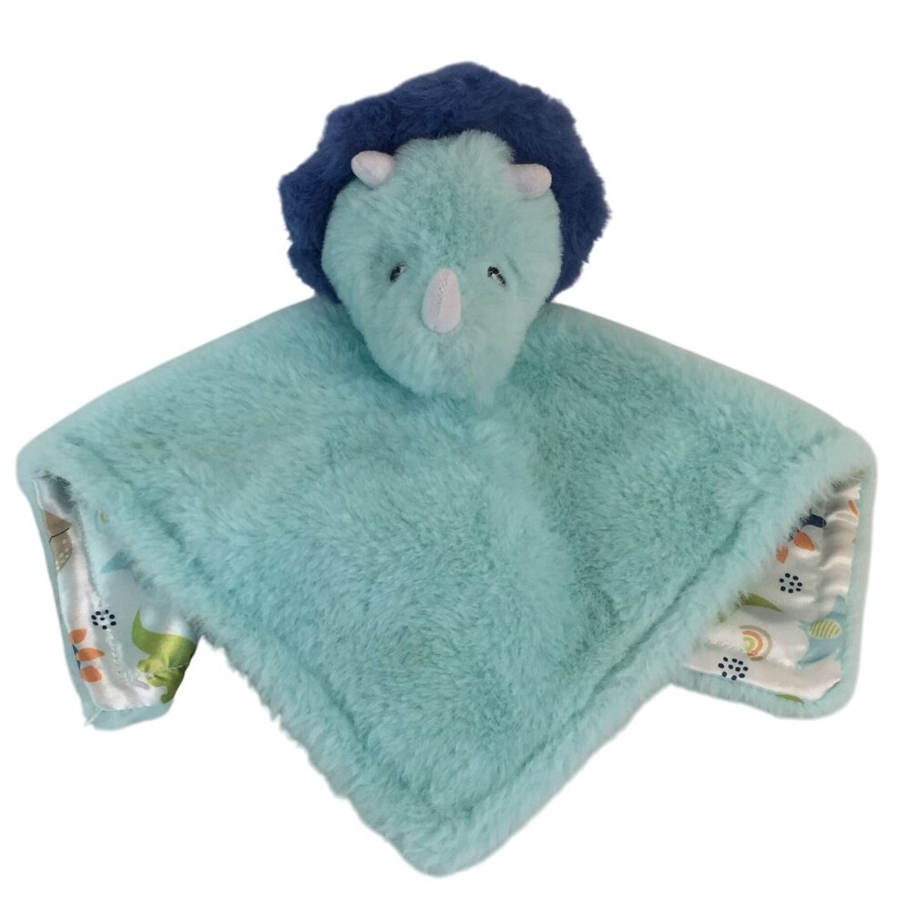 Parents Choice Blue Dinosaur Lovey 12" Triceratops‎ Security Blanket Satin Back